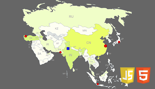 Interactive Map of Asia JavaScript