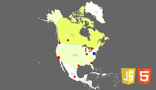 Interactive Map of North America JavaScript