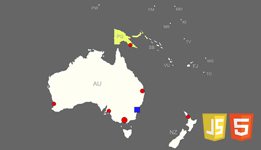Interactive Map of Oceania JavaScript