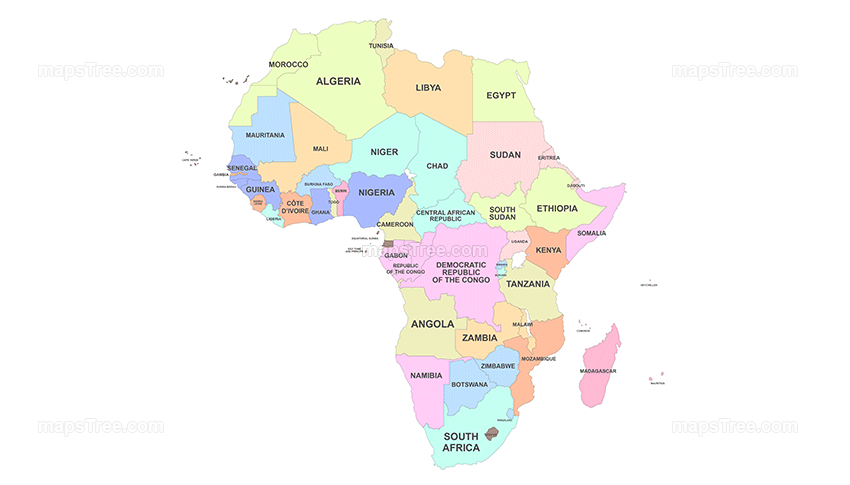 African Countries Map PNG Image with Different Colors