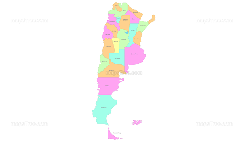 Argentina Provinces Map PNG Image with Different Colors