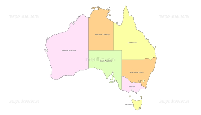 Australia States Map PNG Image with Different Colors