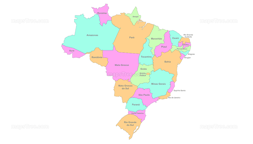 Brazil States Map PNG Image with Different Colors