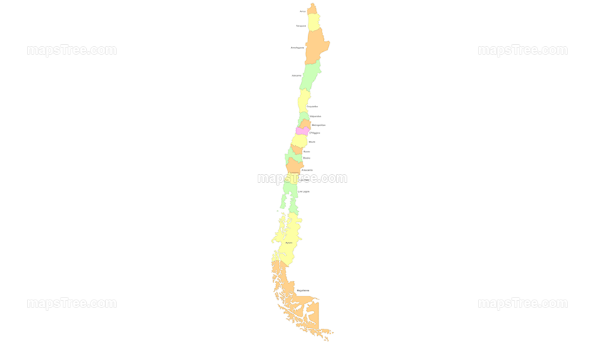 Chile Regions Map PNG Image with Different Colors