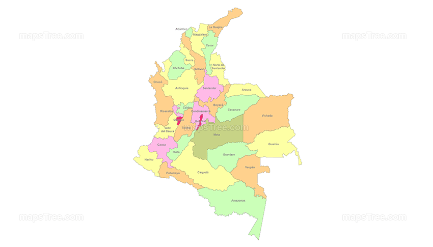 Colombia Regions Map PNG Image with Different Colors