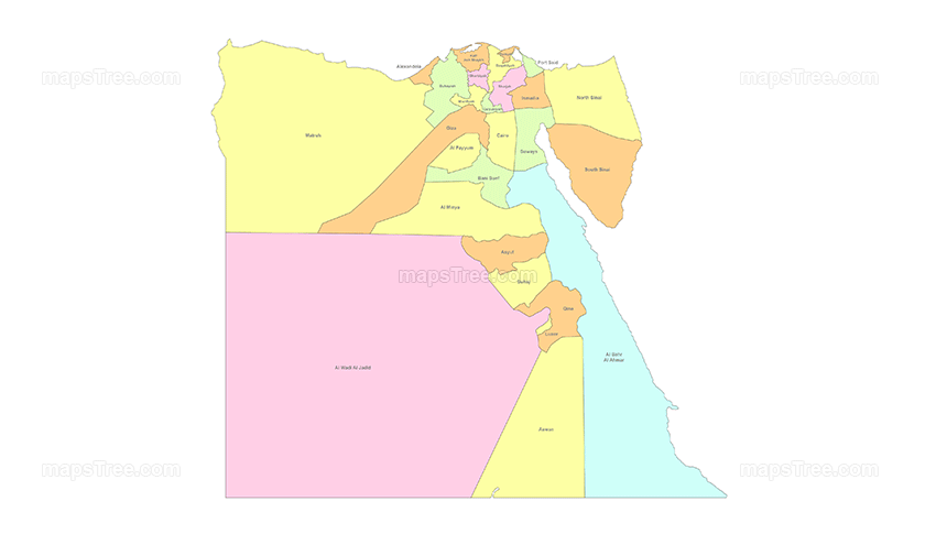 Egypt Governorates Map PNG Image with Different Colors