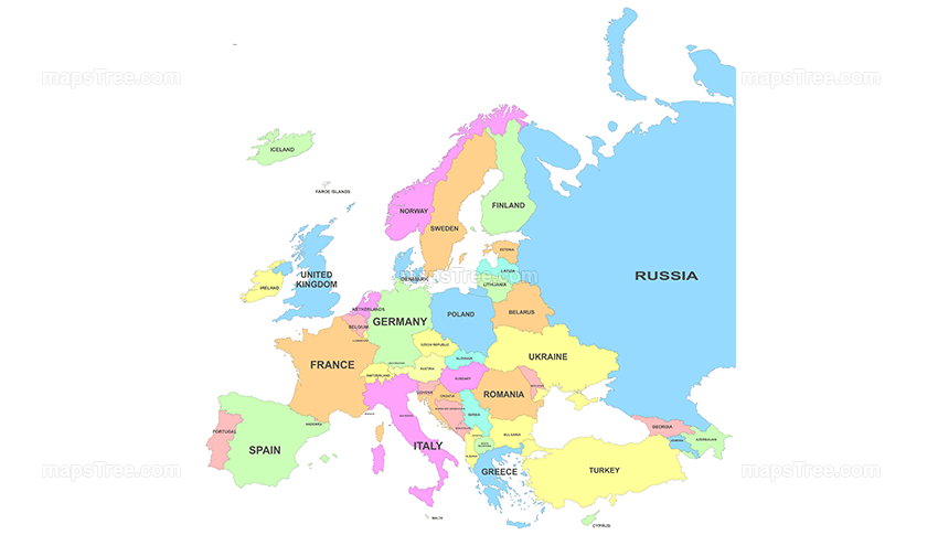 European Countries Map PNG Image with Different Colors