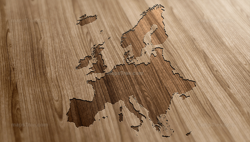 Engraved European Map on Wood as CNC Carving