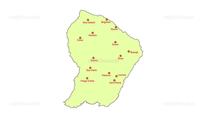 French Guiana Regions Map PNG Image with Different Colors