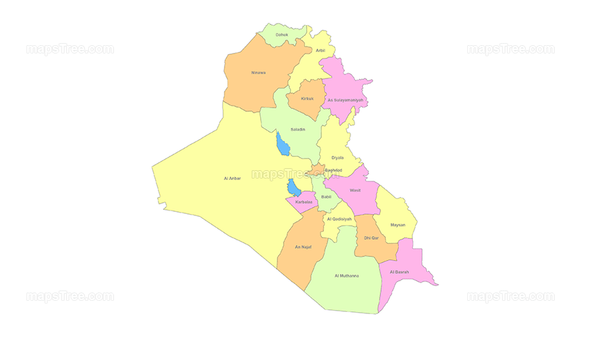 Iraq Regions Map PNG Image with Different Colors