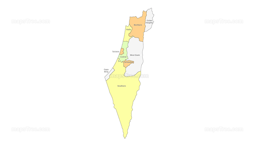 Israel Regions Map PNG Image with Different Colors