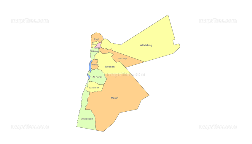 Jordan Regions Map PNG Image with Different Colors