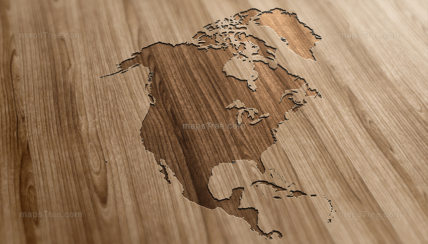 Engraved North American Map on Wood as CNC Carving