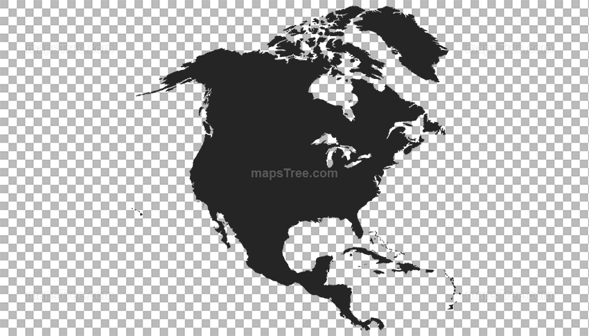 Transparent PNG map image of North America