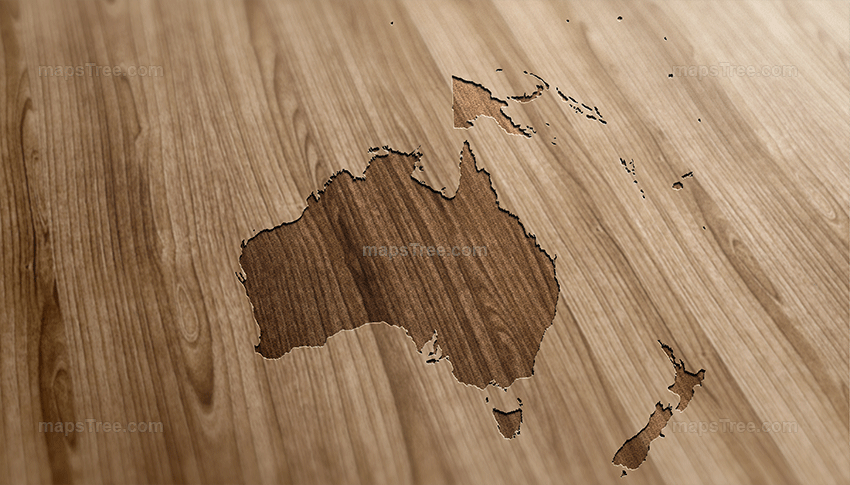 Engraved Oceania Map on Wood as CNC Carving