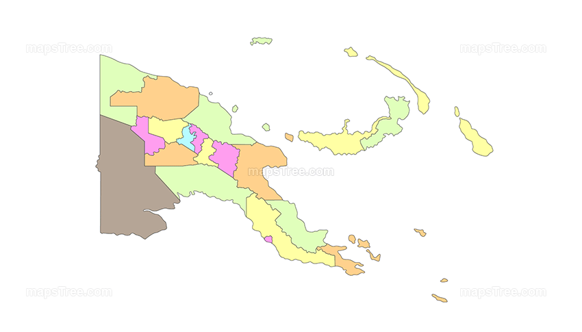 Papua New Guinea Regions Map PNG Image with Different Colors