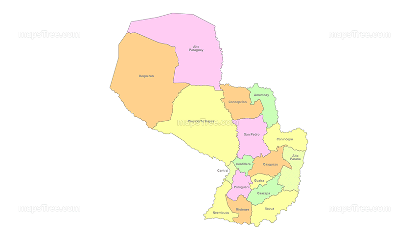 Paraguay Regions Map PNG Image with Different Colors