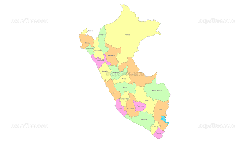 Peru Regions Map PNG Image with Different Colors