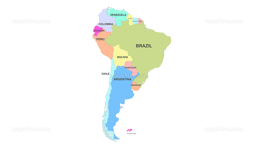 South American Countries Map PNG Image with Different Colors