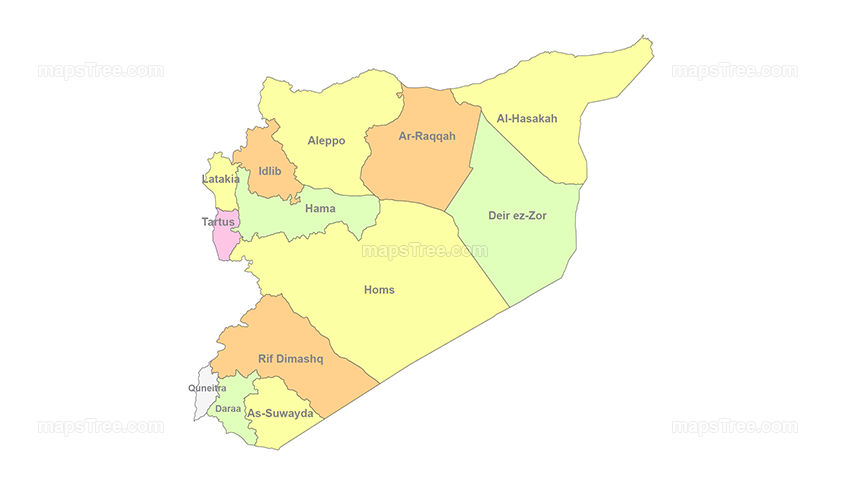 Syria Governorates Map PNG Image with Different Colors