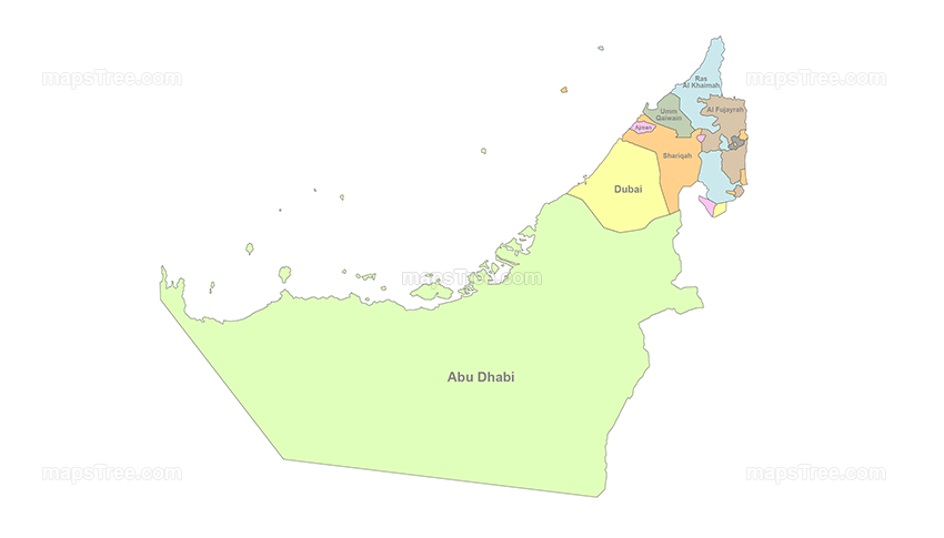 UAE Emirates Map PNG Image with Different Colors