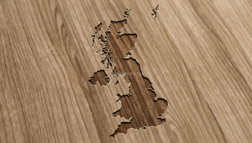 Engraved UK Map on Wood as CNC Carving