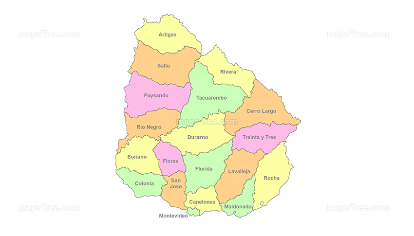 Uruguay Regions Map PNG Image with Different Colors