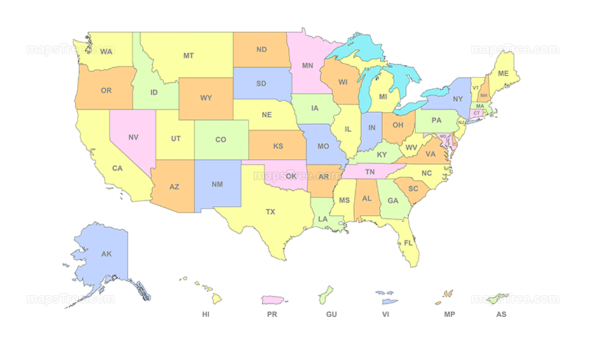 USA States Map PNG Image with Different Colors