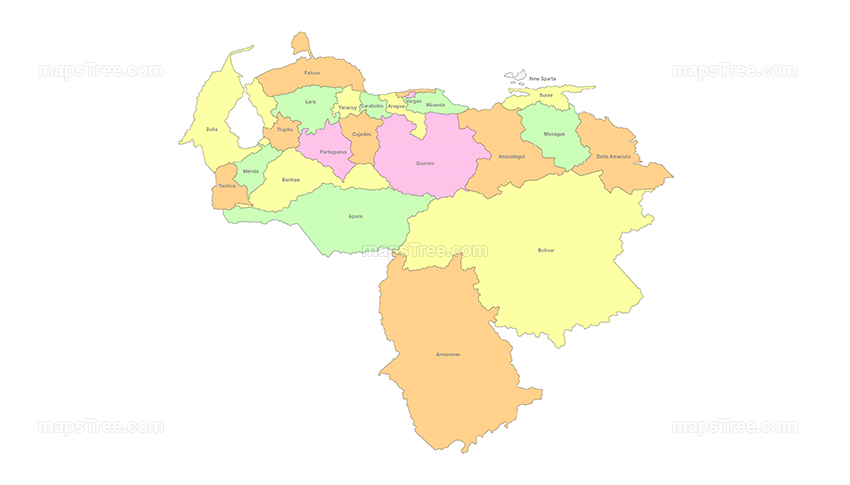 Venezuela Estados Map PNG Image with Different Colors
