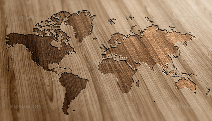 Engraved World Map on Wood as CNC Carving